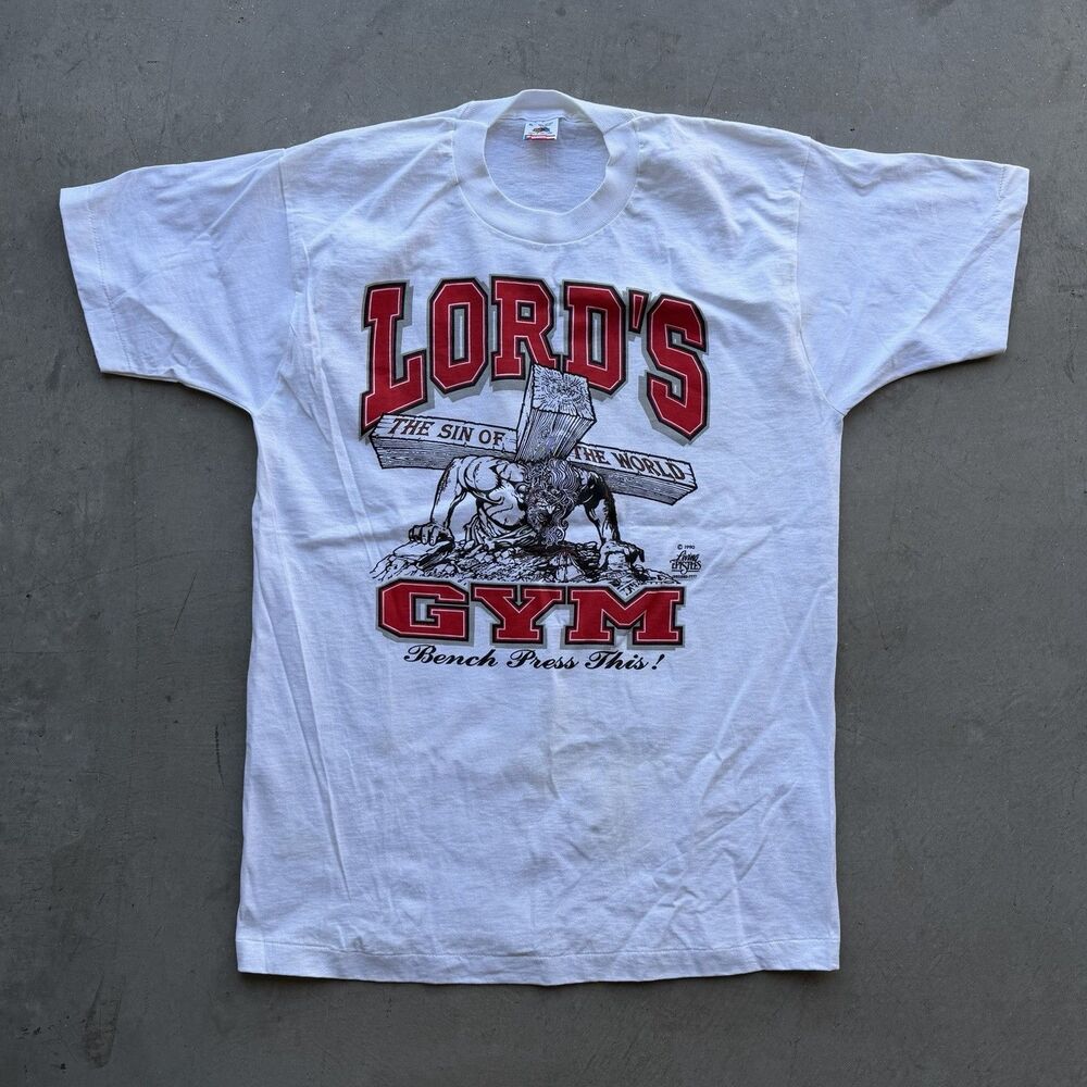 Vintage Lord’s Gym Mens XL Shirt Bench Press Jesus Living Epistles 90s USA